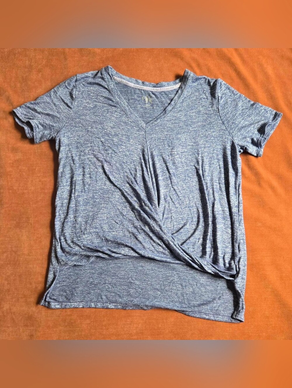 Calvin Klein Heathered Blue Twist-Front V-Neck Tee
